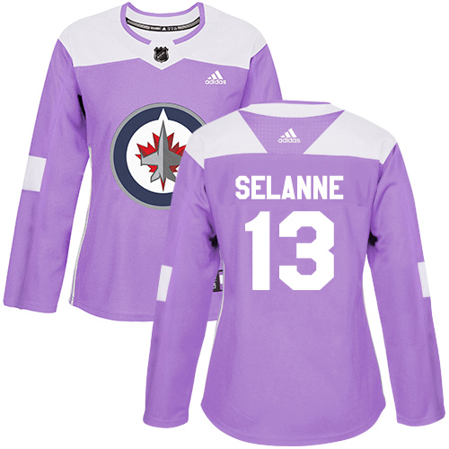 Adidas Jets #13 Teemu Selanne Purple Authentic Fights Cancer Women's Stitched NHL Jersey